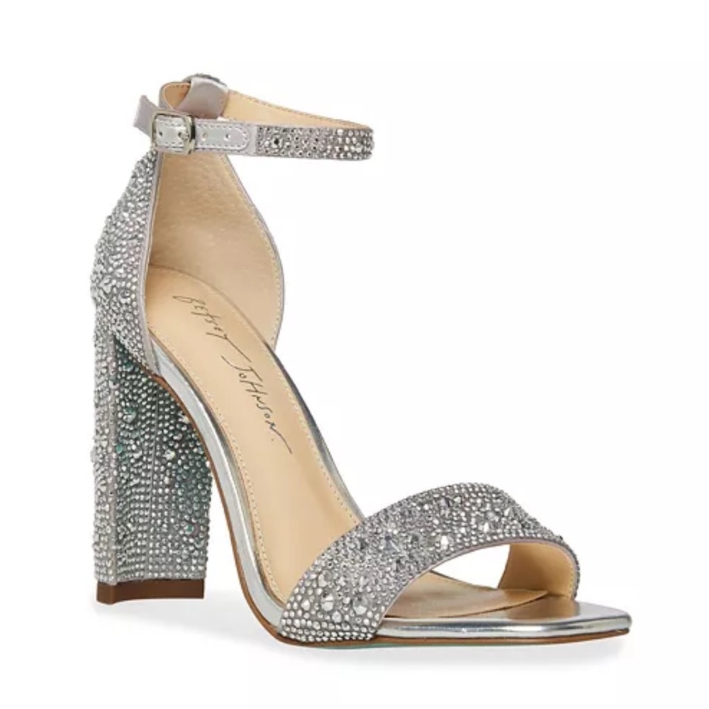 Betsey Johnson Silver Glitter Block Heel Sandals